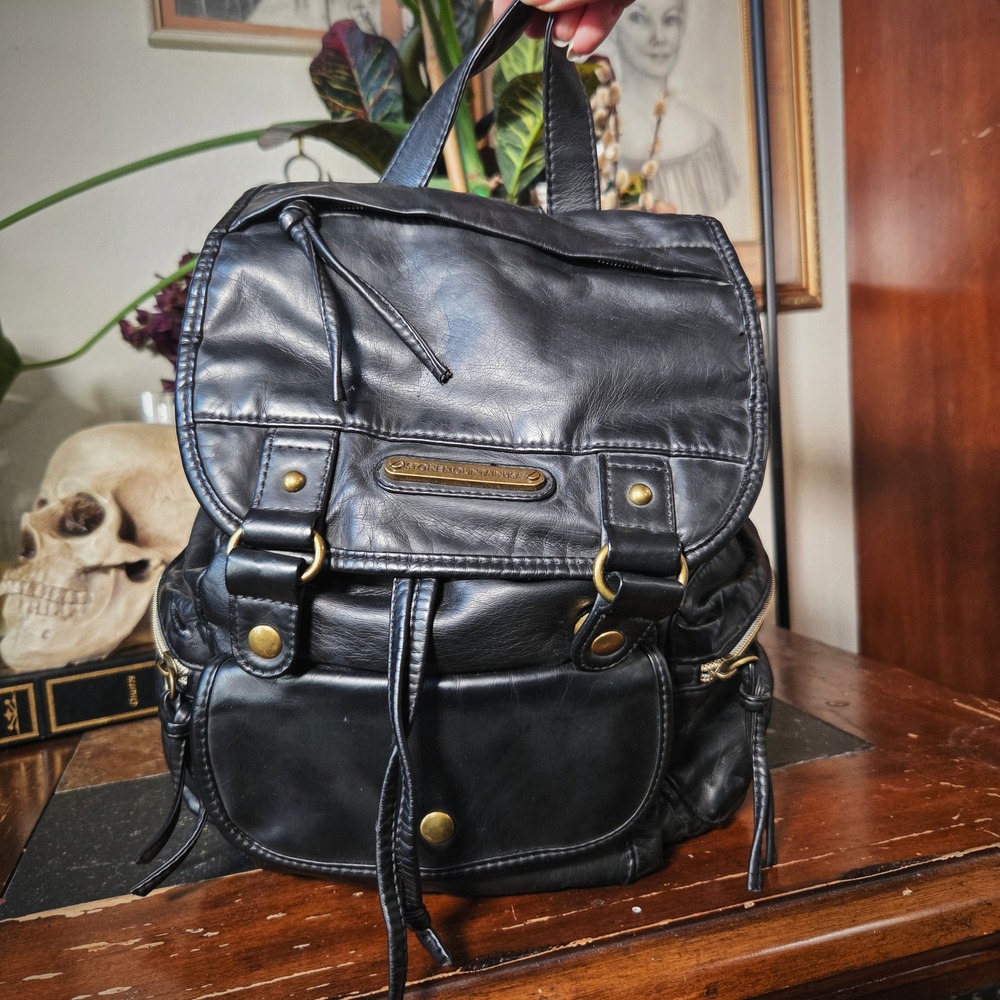Backpack Stone Mountain USA Black Soft Leather Rucksack Purse School Bag